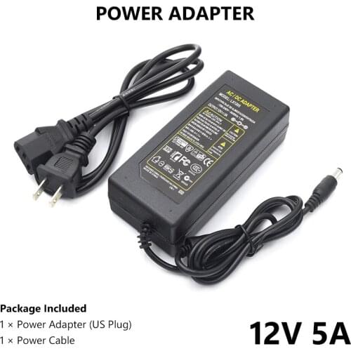 DC 12V 5A Power Supply Adapter US/EU/UK/AU AC100-240V To DC 12V 5A Charger Converter Transformer For Radio System Hub ADSL Modem