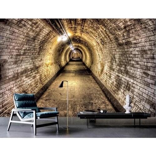 Customized large-scale 3D mural 3D industrial wind cave brick wall tunnel background wall painting wallpaper