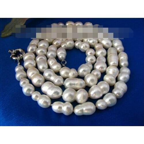 FREE SHIPPING>>>30"20mm white baroque double freshwater pearl necklace