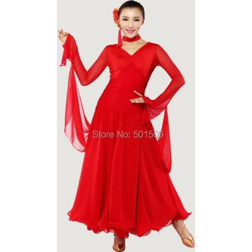 Free ship women ladies red/black long sleeve morden dance dress ballroom tango dress/stage dance wear