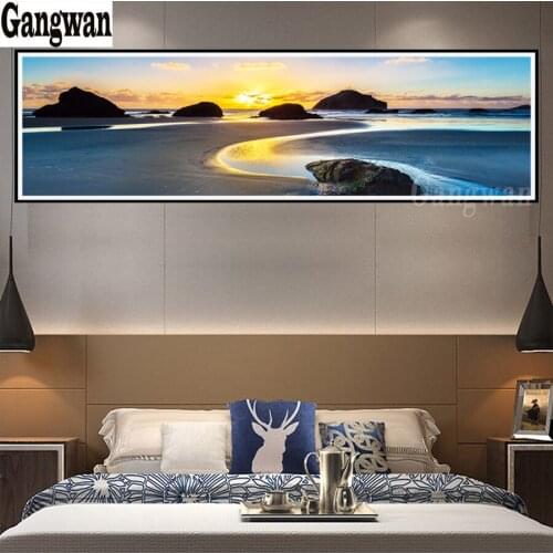 Large DIY stitch cross diamond embroidery Sunsets Natural Sea Beach Landscape diamond mosaic full diamond painting sale decor