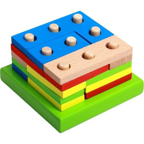 Kids Classic Wooden Jigsaw Toys Intelligence Geometry Assembling Building Blocks Montessori Baby Educational Shape Matching Game