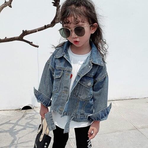 2019 New Wash Autumn Jeans Jacket Girl Casual Denim Jacket Blue Loose Toddler Girls Korean Denim Jacket Kids Clothing