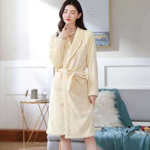 Bathrobe Winter Women Robe Soft Flannel Pyjamas Autumn And Winter Warm Coral Velvet Bath Suit Badjas Female Sleepwear Robes