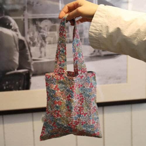 Cotton Fabric Retro Floral Women Handbags Casual Flower Female Eco Reusable Shopping Bags Ladies Small Tote Package Clutch Purse