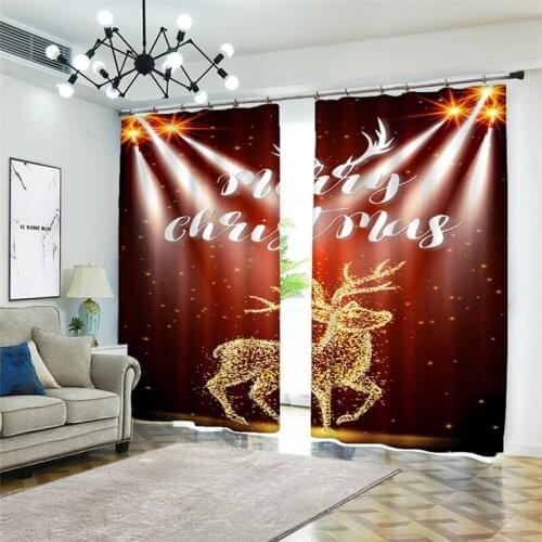 Customized size Luxury Glowing Christmas deer 3D Blackout Window Curtains For Kids Bedding room Living room Hotel Drapes Cortina