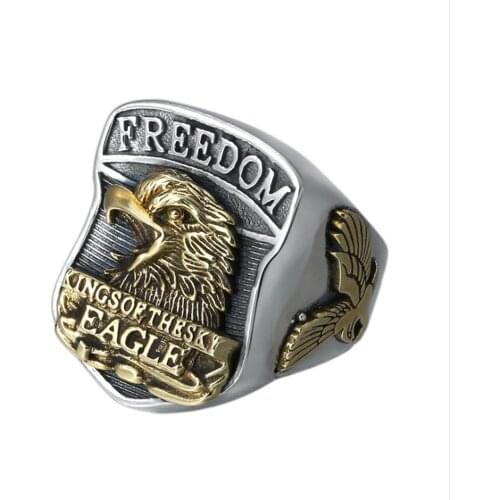 100% real s925 pure silver jewelry ring for Man retro personality letters flying eagle mighty Thai silver man ring adjustable