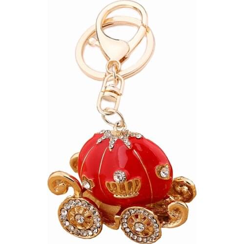 Creative Crystal Pumpkin Bag Keychains Women Gift Charm Metal Jewelry Car Key Chain Ring Holder Chaveiro Keyring Llavero
