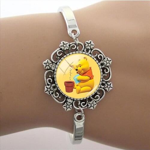 Disney Lace Charm Bracelet Fashion Winnie The Pooh Photo Personalized Glass Jewelry New Fashion Design High Quality Jewelry