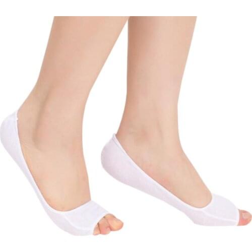 New Summer Solid Cotton Thin Open Toe Boat Socks For Women Sandals Casual Invisible Silicone Non-slip Fish Mouth Sock Slippers