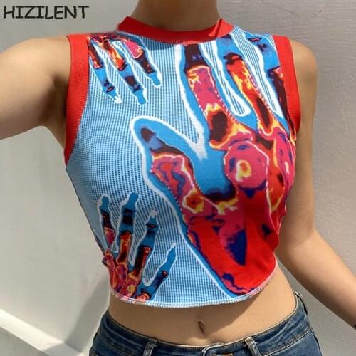 Vintage Print Tank Tops y2k Aesthetic Fashion Corset Top Patched Seeveless Crop Top Women clothes Hot New Sweats 2021 Summer tee