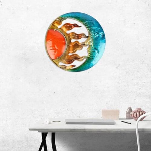 Metal Sun Moon Hanging Pendant Wall-Mounted Art Craft Home Background Decoration Wall Art Finish Antique Iron Artistic