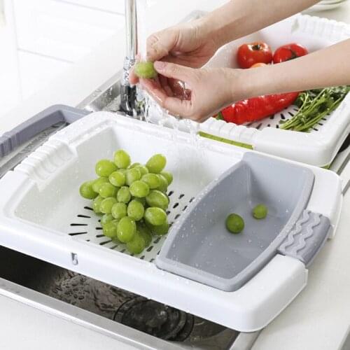 Multifunction Drain Storage Basket Home Kitchen Fruit And Vegetable Classification Storage Tank Plastic Retractable Drain Basket