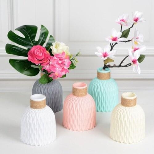 Newest Furnishings Flower Vase Basket Anti-ceramic Vases Plastic Home Decor Vase Imitation Rattan European Handicraft