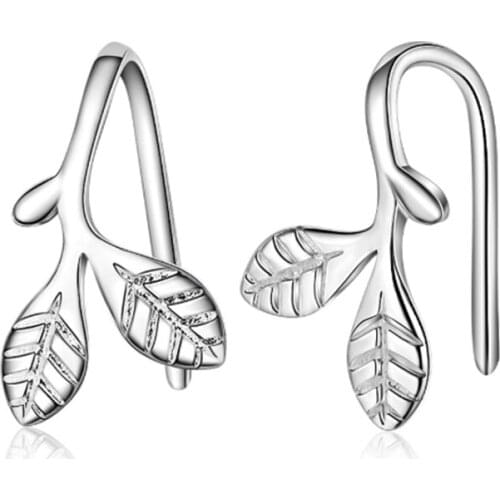 New simple fresh creative fashion trend cute sprouting young leaves female models silver plated earrings IR045