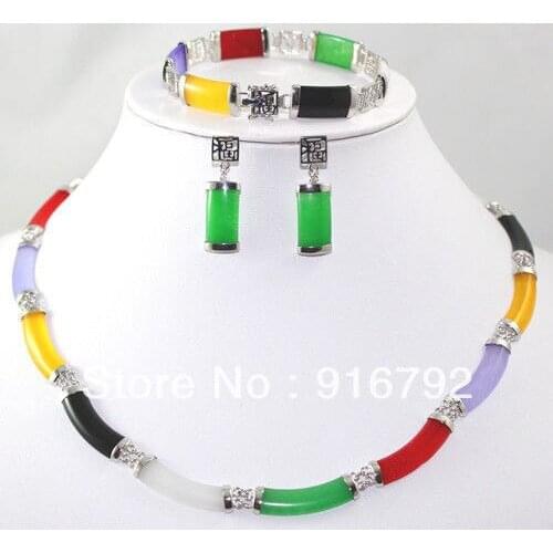 Wholesale free shipping >>>>>pretty Multi-Coloured stone bracelet earring pendant set