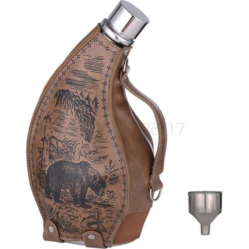 Thick Stainless Steel Portable Hip Flask For Alcohol 53oz Horn Pot Large Capacity Wine Pot With Leather Case And Funnel Flagon