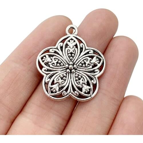 10 x Antique Silver Color Filigree Flower Charms Pendants for Necklace Bracelets Jewellery Making Accessories 29x25mm