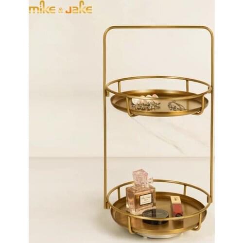 Antique brass bathroom shelf Light luxury jewelry rack double tray table top cosmetic shelf personalized creative rotary shelf