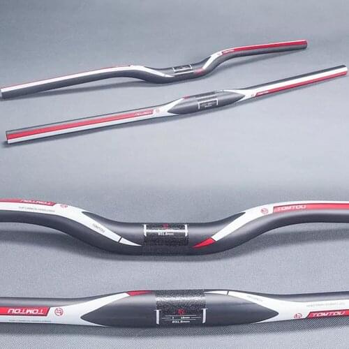 TOMTOU Mountain Bike Bars Carbon Fibre Handlebar Horizontal One-shaped Bicycle MTB Parts 31.8mm Red UD Matte Finish