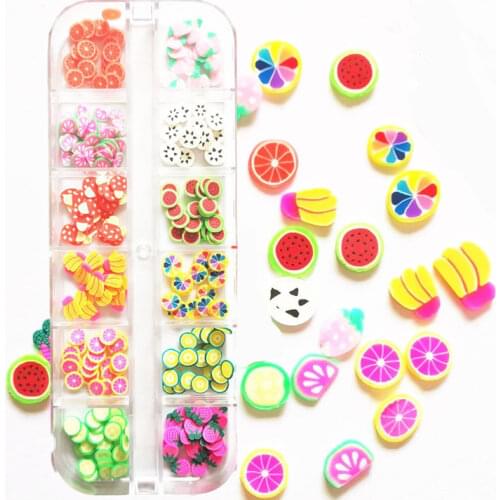 Mixed 3D Fruit Slices Sticker Polymer Clay DIY Designs Slice Lemon Nail Art Sliders Nails Art Decors Women Nail Tips Manicure