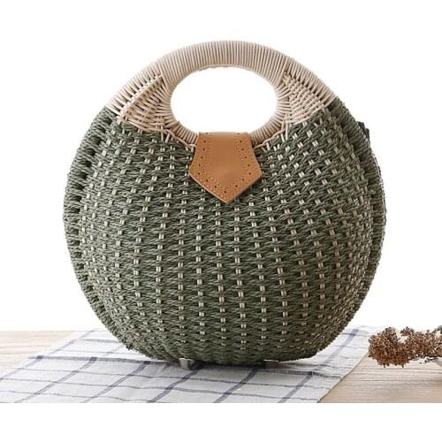 Straw Bags for Women Summer Beach Handbag Circular Solid Color Tote Bag And Purse 2021 Female Handmade Shopping Travel Bag X267H