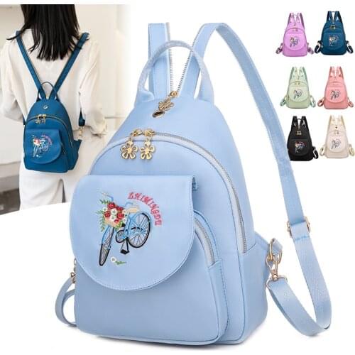 Light Blue Oxford Backpacks for Teenage Girl Embroidery School Bag Travel Chest Shoulder Bag Travel Multifunction Women Backpack