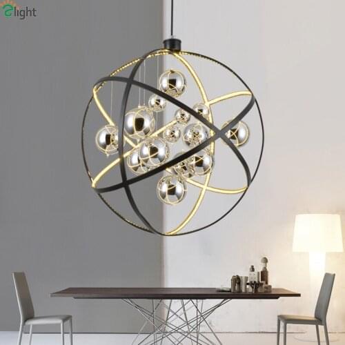 Modern Black Metal Led Pendant Light Chrome Glass Ball Living Room Led Pendant Lamp Dining Room Pendant Light Led Hanging Lights