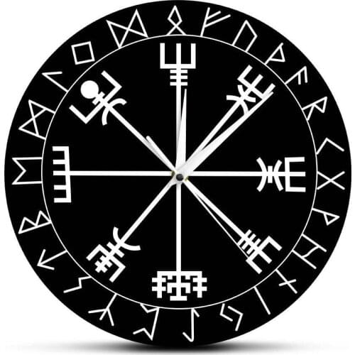 Vikings Vegvisir Symbol Runes Acrylic Wall WatchNorse Rune Compass Unique Quartz Wall Clock Gift For Him Vegvisir Compass Clock