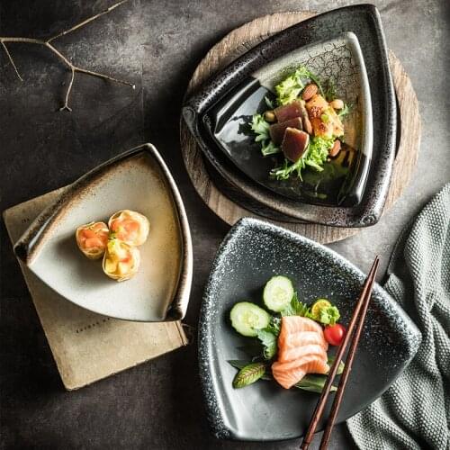 Japanese ceramic triangle plate sushi sashimi plate hotel restaurant decoration tableware living room fruit snack plate 8 inches
