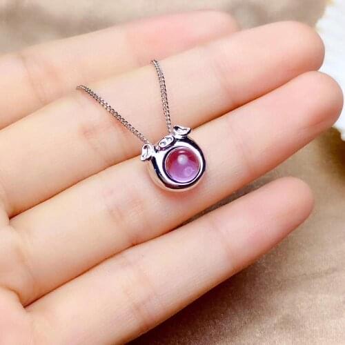 Natural amethyst necklace Pendant S925 silver natural purple crystal Pendant Elegant cute small PigHead girl party gift jewelry