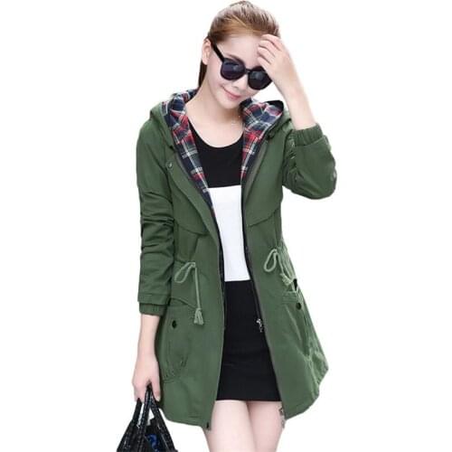 Women Jackets Autumn 2021 New Womens Windbreaker Korean Fashion Mid-length Fake two Hooded Jacket Women Overcoat Outerwear