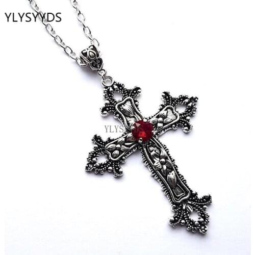 Goth Large Detailed Cross Drill Pendant Jewel Necklace Tone Charm Punk Handmade Jewellery Halloween Rock Statement Women Gift