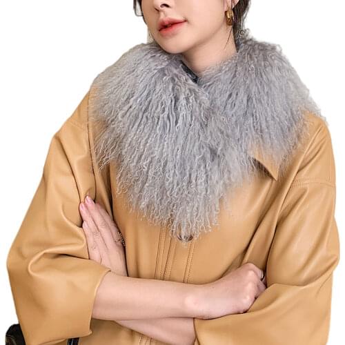 Women Winter Fur Scarf Double Sides 100% Real Mongolia Lamb fur neckerchief Pink Black Grey Coffee Khaki Suction buckle Fixed