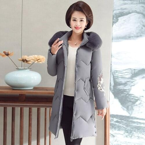 Long Overcoat Womens 2020 Winter Big Fur Collar Fashion Padded Parkas Mother Hooded Zipper Invierno Down Cotton Coat Women Z862