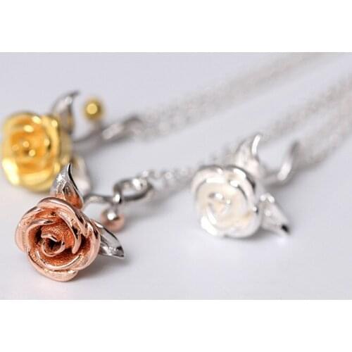 Rose necklace women 100% 925 Sterling silver nacklace Jewellery Clavicle chain pendant charms