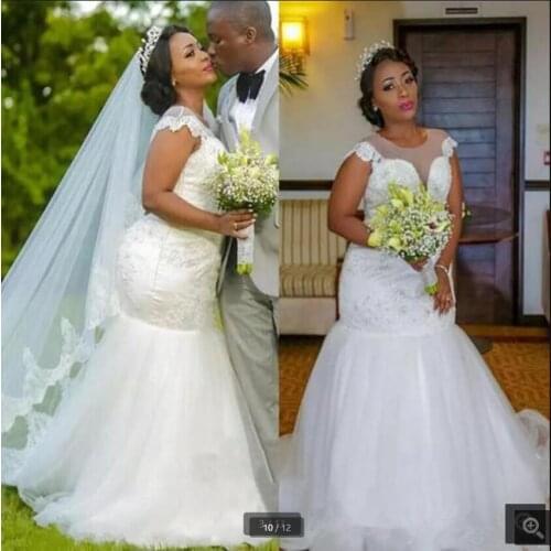 South african white mermaid wedding dress beaded appliques cap sleeve jewel neckline bridal gowns court train long stylish bride