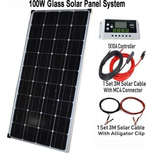 Glass Rigid Solar Panel 100W 2pcs Complete Solar Home System 200W 36PCS Solar Cell 125mm*125mm 12V 24V battery Charge