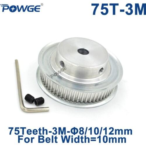 POWGE Arc Tooth 75 Teeth 3M Synchronous Pulley Bore 8/10/12mm for Width 10mm HTD3M Timing belt pulleys gear Wheel 75Teeth 75T