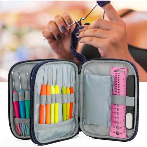 1Set Ergonomic Crochet Hooks Kit with Case TPR Soft Grip DIY Aluminium Crochet Needles for Knitting