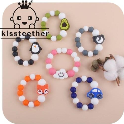 Kissteether 1pcs Baby Hedgehog Tooth Rubber Ring Food Grade Silicone Rattle Toy Tooth Bracelet Silicone Beads Baby Toy BPA Free