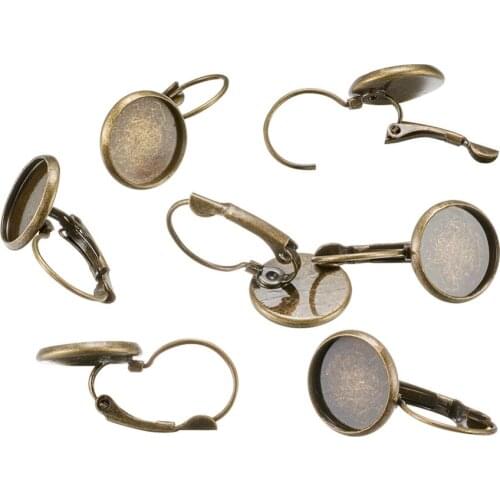 Antique Bronze Tone Brass Lever Back Clip Earrings Components fit for Domed Cabochons Lead Free & Cadmium Free & Nickel Free