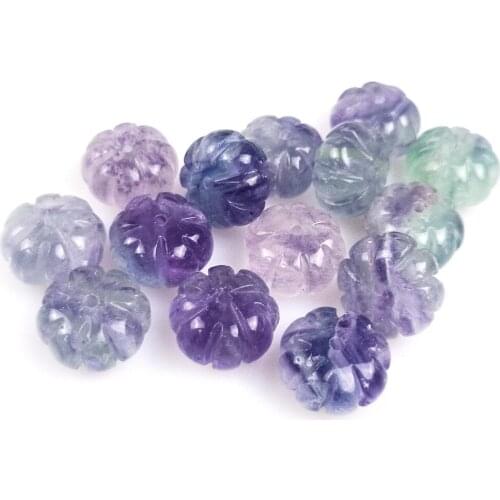 10pcs/lot 14mm Natural Fluorite Stone Pumpkin Shape Beads Colored Carving Melon Beads Lantern For DIY Earrings Necklace Jewelry