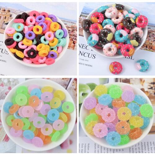 10pcs/Lot Kawaii Flatback Resin Cabochons Simulation Food Doughnut Dollhouse Decoration Hair Bow DIY