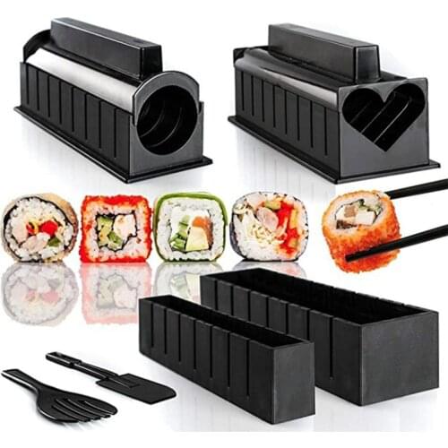 10 Pcs/Set DIY Sushi Making Kit Roll Sushi Maker Rice Mold Kitchen Machine Tools Japanese Sushi Cooking knife Plate Roller
