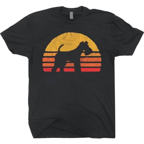 2019 Fashion Summer Hot sale Retro Sun Wire Hair Fox Terrier Silhouette T-shirt Vintage Shirt For Dog Lovers Tee shirt