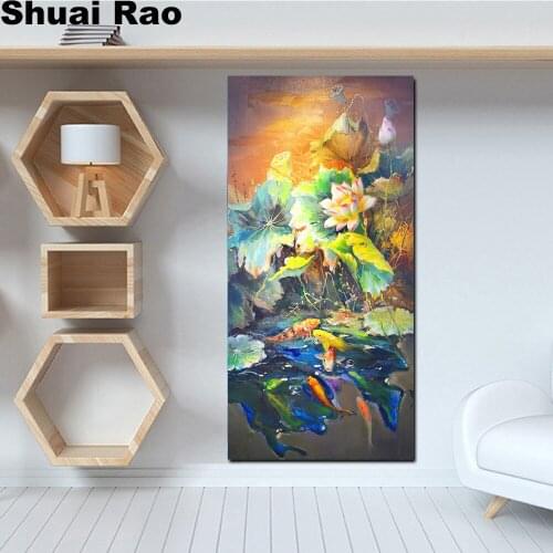 5d Diy diamond painting Abstract koi fish Lotus scenery full square drill diamond embroidery rhinestone painting diamond mosaic
