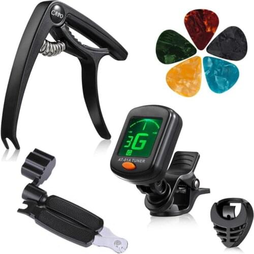 9Pcs/Set Guitar Accessories High Precision Tuner 3 in 1 String Winder Capo 0.46mm Guitar Pick Plectrum Holder Guitar Parts