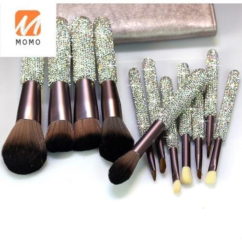 Diamond-Embedded 12-Piece Makeup Brush Set Eye Shadow Brush Repair Highlight Brush Soft Hair Makeup Brush