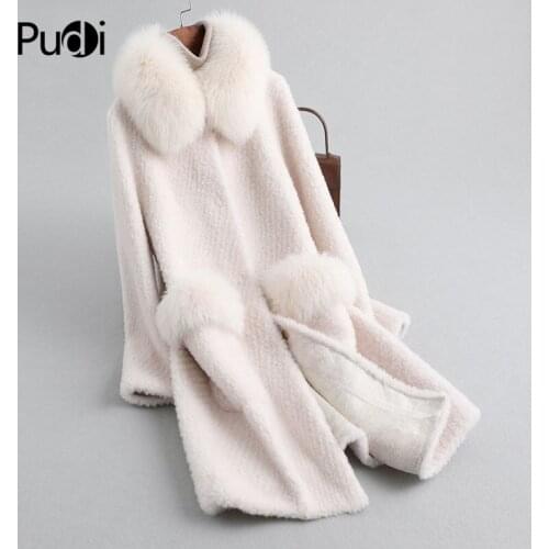 Aorice women real wool fur coat jacket winter warm female real sheep shearing over size parka with real fox fur collar A19038